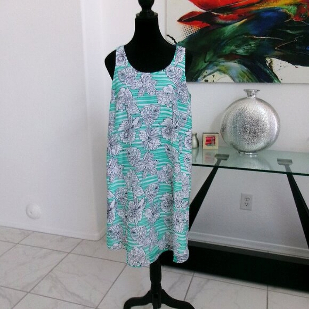 New Crown & Ivy MONTAUK WEEKEND SIGNATURE Dress Teal White Black M Pockets